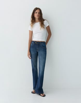 Pull & Bear - Jean bootcut à taille basse - Bleu marine 40