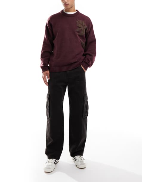 Pull&Bear - Jean cargo ample - Marron foncé délavé - view 1