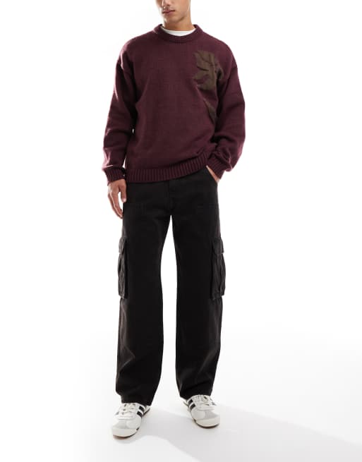 Pull&Bear - Jean cargo ample - Marron foncé délavé