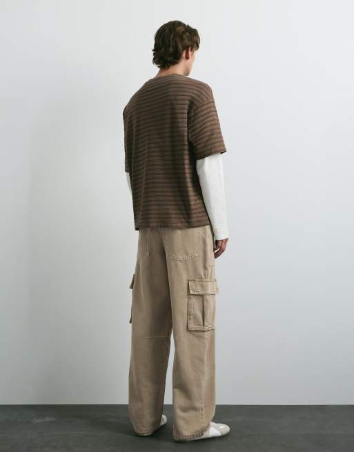 Pull&Bear jean cargo relaxed beige, 2 de 7