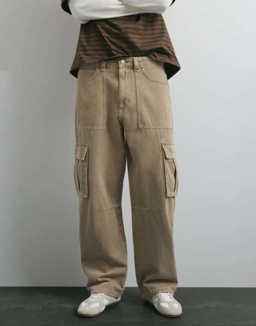 Pull&Bear jean cargo relaxed beige, 4 de 7