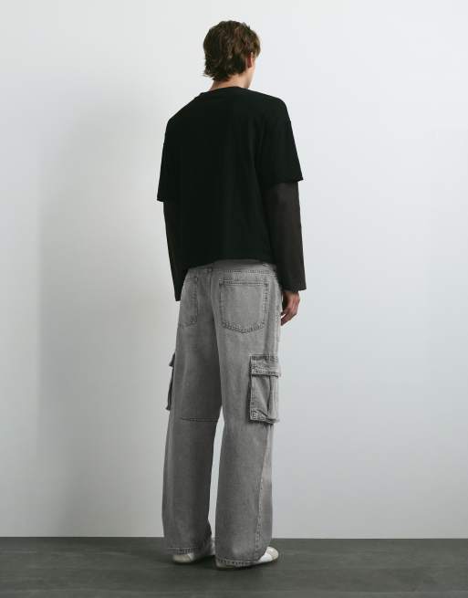 Pull&Bear jean cargo relaxed gris pâle, 2 de 7