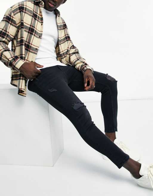 Pull&Bear - Jean carotte de qualité supérieure avec déchirures - Noir