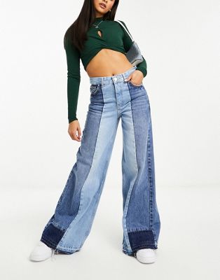 Pull&Bear two tone contrast wide leg jean co-ord in blue - ASOS Price Checker