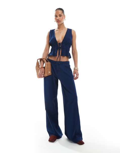 Pull&Bear - Jean d'ensemble style jupe-culotte - Bleu foncé brut - view 1