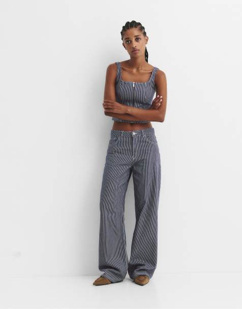Pull&Bear - Jean droit à rayures - Bleu - view 1