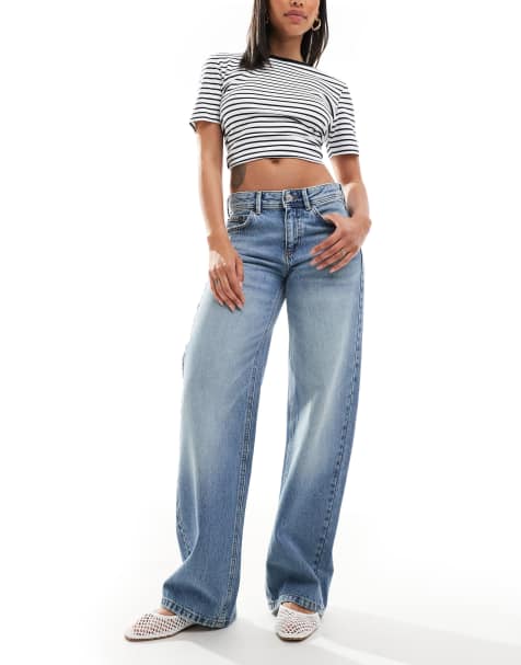 Pull&Bear - Jean droit à taille basse - Bleu moyen - view 1