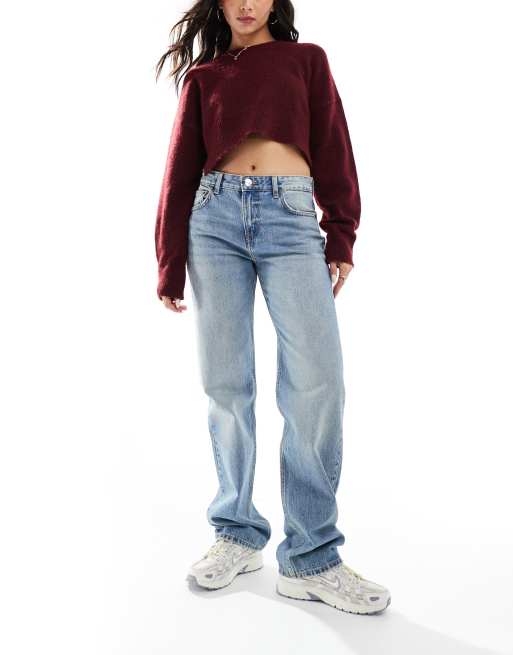 Pull&Bear - Jean droit à taille mi-haute - Bleu clair