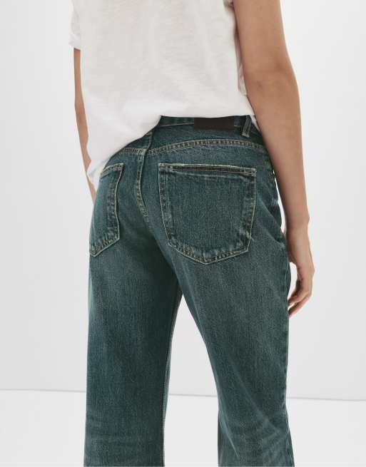 Pull&Bear - Jean droit à taille mi-haute - Bleu foncé brut, 2 de 4