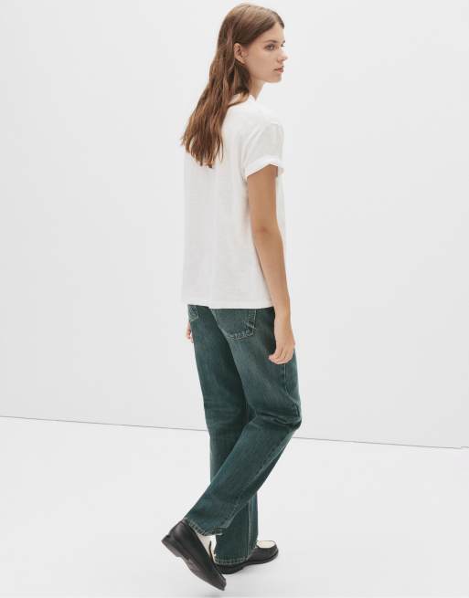Pull&Bear - Jean droit à taille mi-haute - Bleu foncé brut, 3 de 4