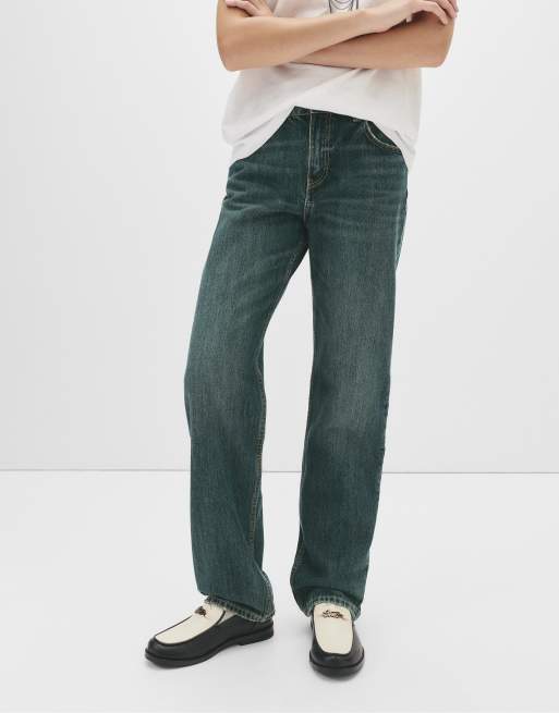 Pull&Bear - Jean droit à taille mi-haute - Bleu foncé brut, 4 de 4
