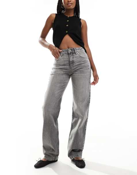 Pull&Bear - Jean droit à taille mi-haute - Gris - view 1