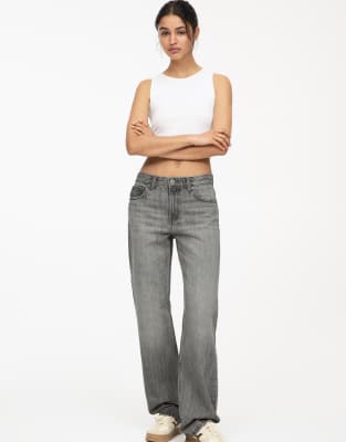 Pull&Bear - Jean droit à taille mi-haute - Gris - view 1