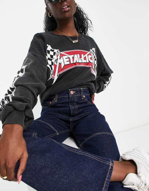 Pull&Bear - Jean droit taille haute à empiècements - Bleu, 3 de 4