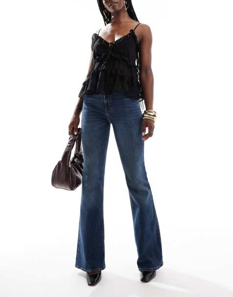 Pull&Bear - Jean évasé à taille mi-haute - Bleu foncé - view 1