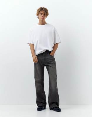 Pull & Bear - Jean évasé - Noir délavé-Gris
