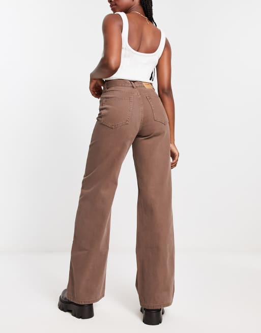 Pantalon large taille haute marron 