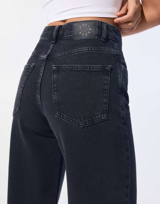 Pull&Bear Jean large à taille haute Noir ASOS