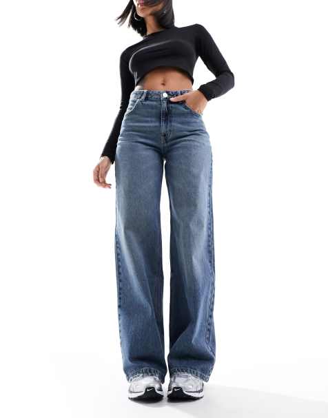 Pantalon large discount jeans taille haute