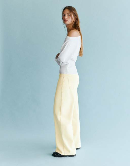 Pull&Bear jean large taille basse jaune, 4 de 7