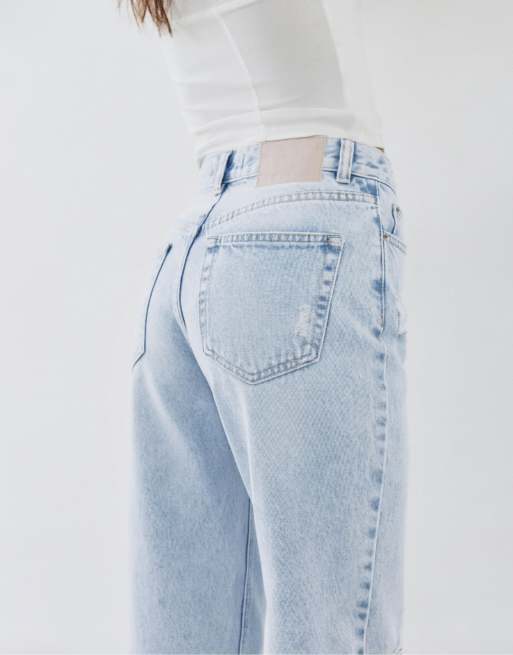 Pull&Bear - Jean mom déchiré - Bleu ciel, 4 de 6