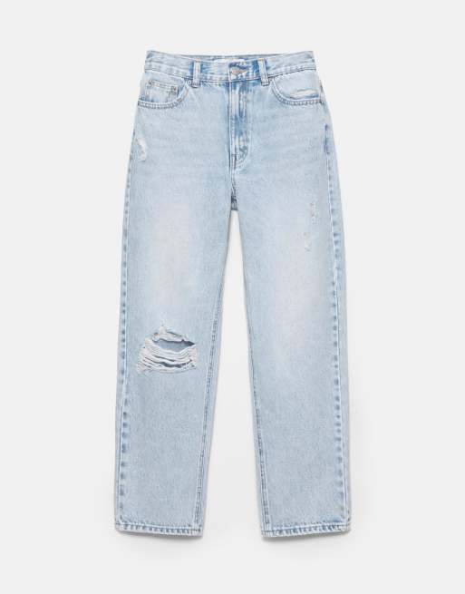 Pull&Bear - Jean mom déchiré - Bleu ciel, 6 de 6