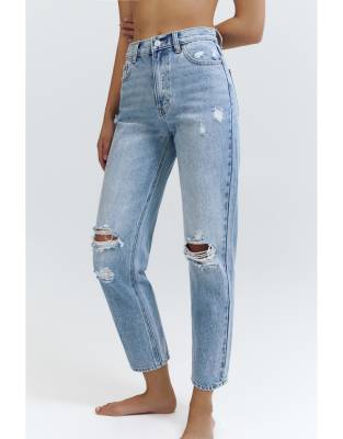Pull & Bear - Jean mom déchiré - Indigo-Bleu 8