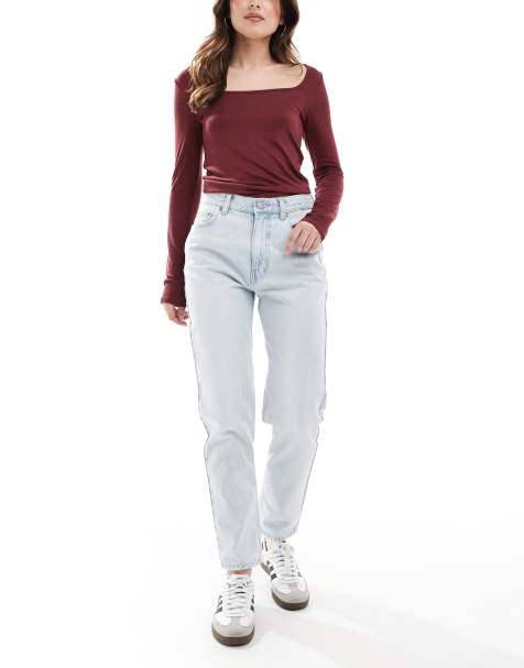 Pull&Bear - Jean mom taille haute - Bleu clair - view 1