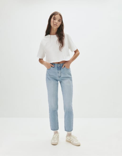 Pull&Bear - Jean mom taille haute - Bleu pâle
