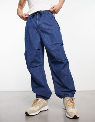 Pull&Bear parachute jeans in dark blue  - ASOS Price Checker