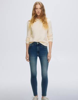 Pull & Bear - Jean skinny taille haute - Bleu moyen 42