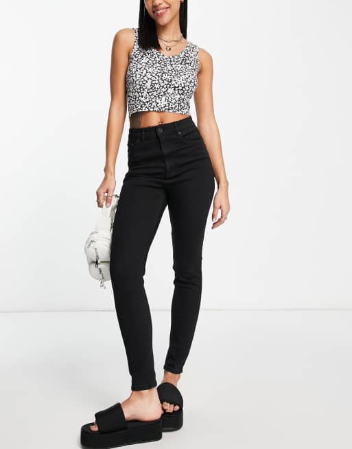 Pull Bear Jean skinny taille haute Noir