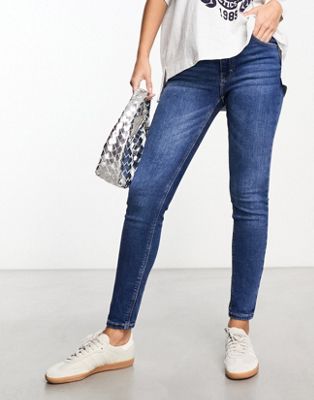Pull&Bear medium waist skinny jean in dark blue - ASOS Price Checker