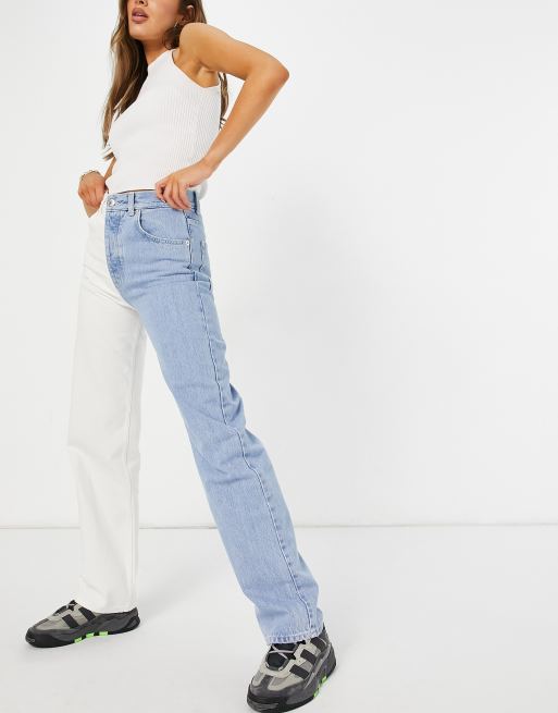 Pull&Bear - Jean style années 90 effet raccordé - Bleu et blanc