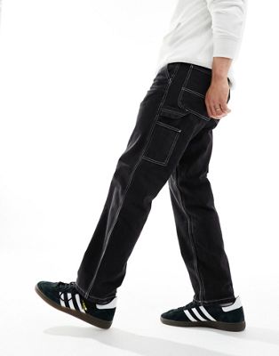 Pull&Bear contrast stitch carpenter jean in black - ASOS Price Checker
