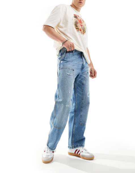 Pull&Bear - Jean style charpentier avec doubles genoux - Bleu - view 1