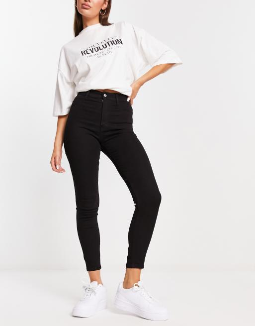 Pull Bear Jean super skinny taille haute Noir