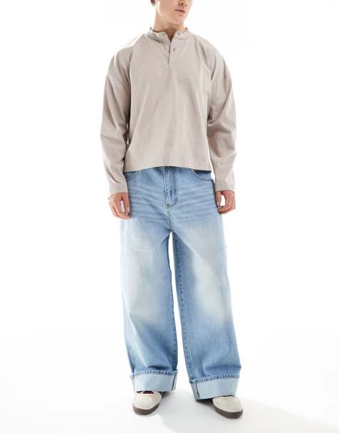 Pull&Bear - Jean ultra baggy à ourlet retroussé - Bleu clair - view 1