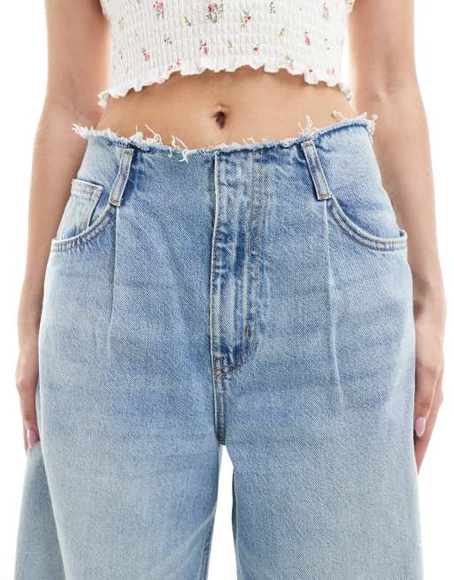Pull&Bear - Jeans a fondo ampio blu medio con girovita grezzo, 5 di 5