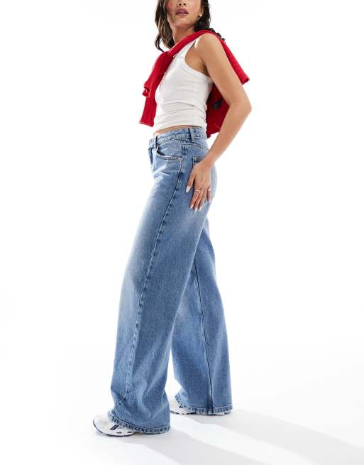 Pull&Bear - Jeans a fondo ampio e vita alta blu medio, 3 di 5