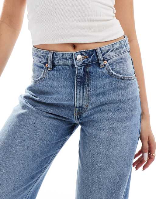 Pull&Bear - Jeans a fondo ampio e vita alta blu medio, 5 di 5