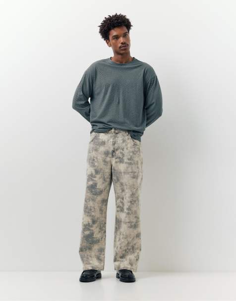 Pull&Bear - Jeans a fondo ampio grigi con stampa - view 1