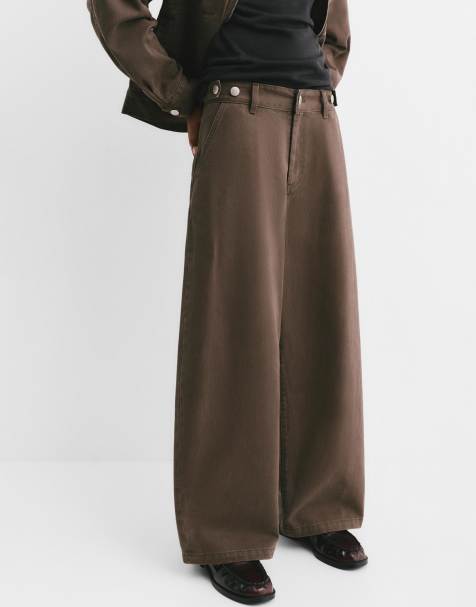 Pull&Bear - Jeans a palloncino marroni con vita regolabile - view 1