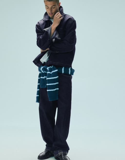 Pull&Bear jeans a quadri con fondo risvoltato navy, 5 di 7