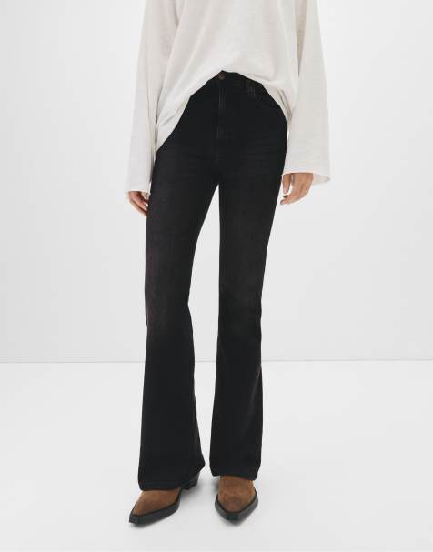 Pull&Bear - Jeans a zampa a vita alta neri - view 1