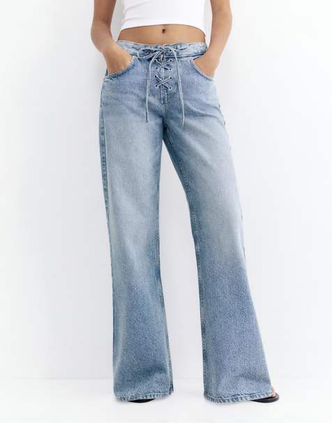 Pull&Bear - Jeans a zampa blu pallido con dettaglio stile corsaro - view 1