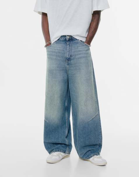 Pull&Bear - Jeans ampi blu fluo con cuciture a vista - view 1