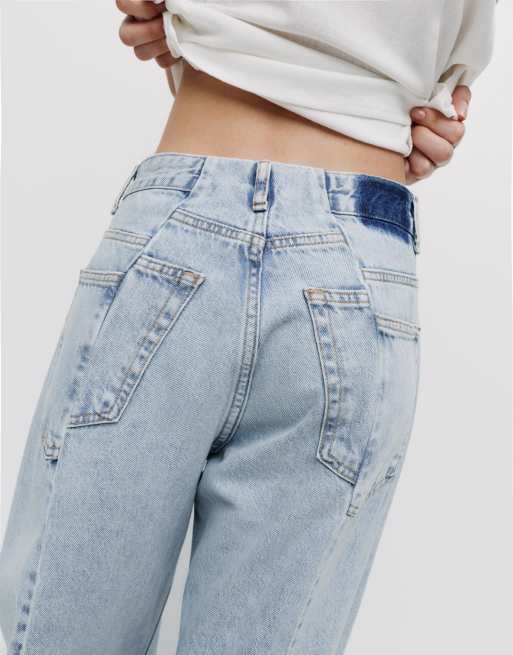 Pull&Bear - Jeans ampi blu pallido con cuciture a vista