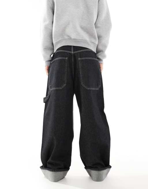 Pull&Bear Jeans arrotolati extra ampi neri ASOS
