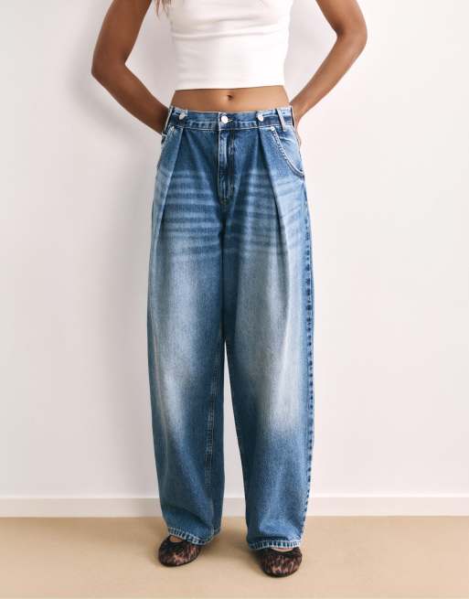 Pull&Bear jeans baggy a palloncino plissettati blu scuro, 3 di 7